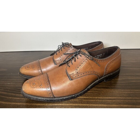 ALLEN EDMONDS Sanford Brogue Oxford Brown Cap Toe Dress Shoes Men's 12 AA - Picture 1 of 13